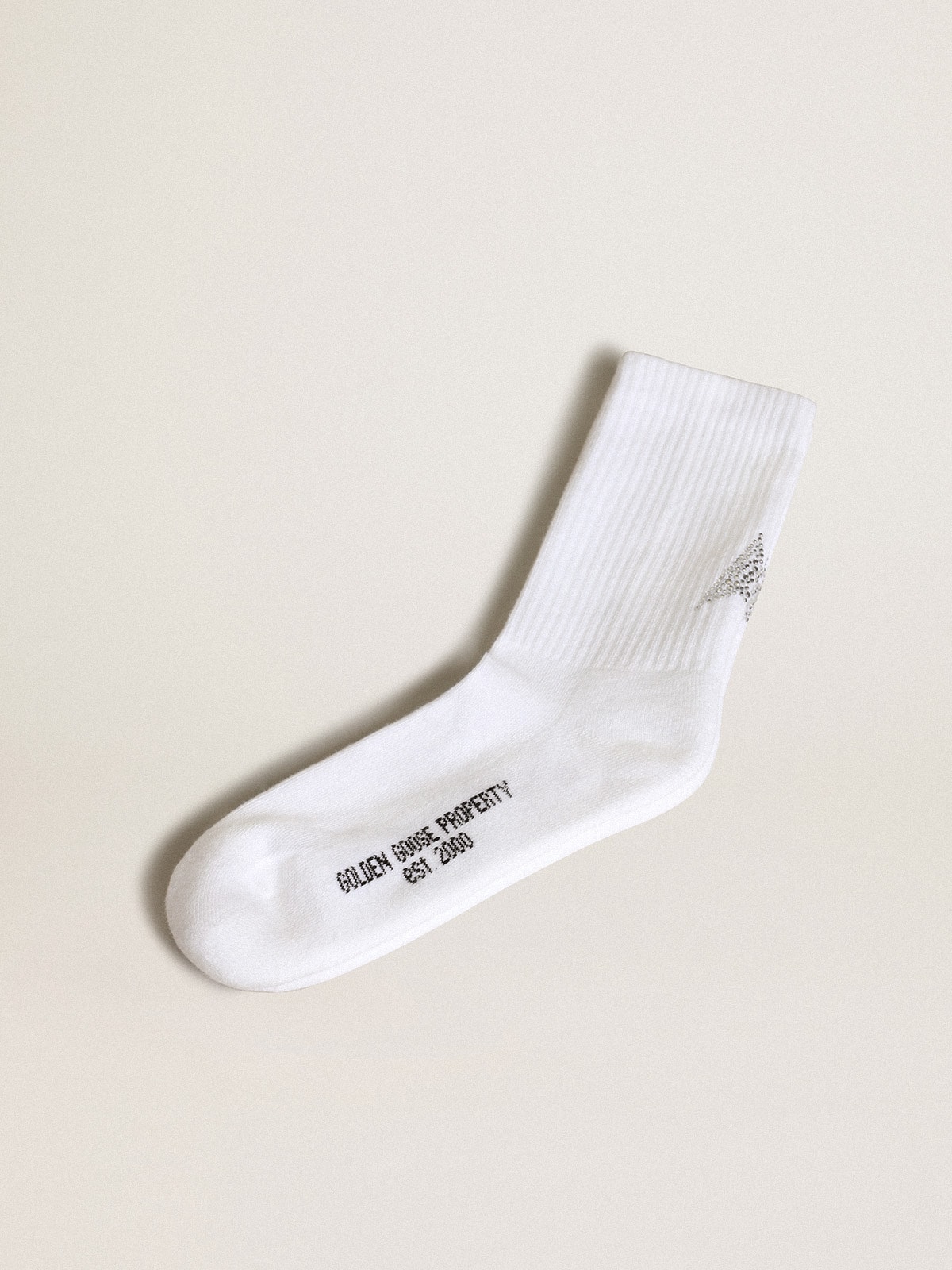 ef2823e4584b21678cb1cf0d1ffe6fe8a9c9ba006e06546a7945fd30af4a8fbb White socks with crystal star on the back - Image 1