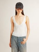 Sleeveless top embroidered with worn-white ribbing - Image 2