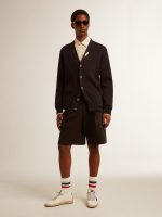 Golden Collection cardigan in dark blue cotton with a distressed finish - Image 3