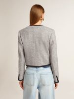 Women's grey wool and silk jacket with black suede trim - Image 4