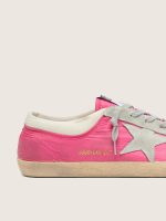 Women's Super-Star in neon pink nylon with light gray suede star - Image 4