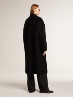 Women's single-breasted black cocoon coat - Image 3