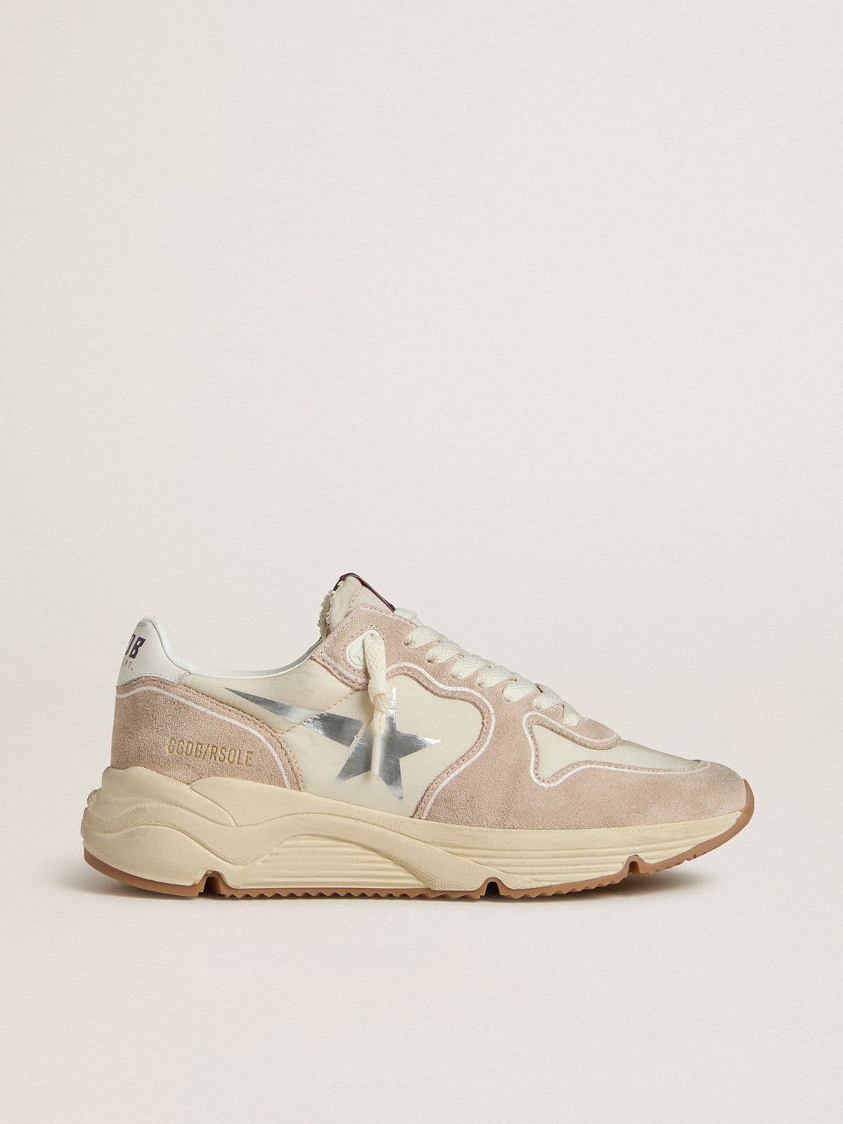 f0704acb7c754e158a9b97423a1862a235a5e570105f8b218017bd03a6921581 Women's Running Sole in nylon and suede with silver printed star and leather heel tab - Image 1