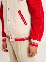Bomber jacket in worn white and red with embroidery - Image 6
