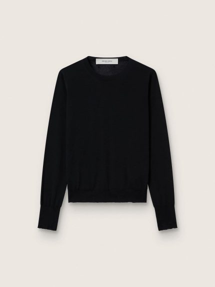 Women's round-neck sweater in black wool
