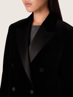 Women's double-breasted jacket in black velvet with black satin lapels - Image 4