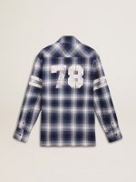 Men's blue 3D checkered shirt with print on the back - Image 7