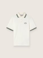 Men's white cotton polo shirt with openwork jacquard pattern