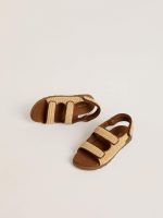 Noa Junior sandals in beige raffia and brown leather - Image 2