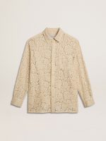 Oversized shirt in cream-colored see-through lace