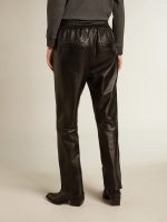 Black joggers in nappa leather with zip at the base - Image 4