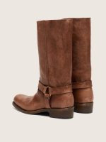 Women's high Biker boots in brown leather with strap and antique gold-colored buckle - Image 4