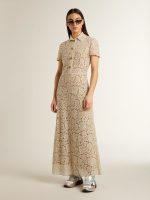 Women's midi dress in cream-colored see-through lace - Image 2