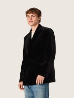 Men's double-breasted blazer in black velvet with black satin lapels - Image 5