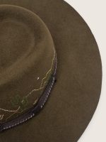 Olive-green fedora hat with brown ribbon and desert-themed embroidery - Image 5