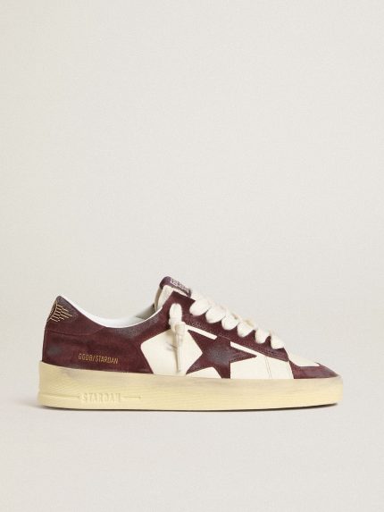 Women's Stardan in white nappa with burgundy suede star and heel tab