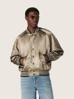 Unisex bomber jacket in green satin with ribbed hems and collar - Image 5