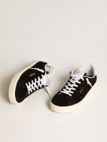 Women's Tennis in black suede with white leather heel tab - Image 2