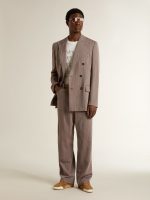 Men's beige chevron wool blend double-breasted blazer - Image 3