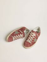 Women's Super-Star LTD in red suede with silver glitter star and laminated leather heel tab - Image 2