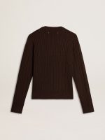 Women's crew-neck sweater in wool blend with gold buttons - Image 6