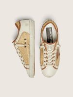 Women's Super-Star in white leather and raffia with brick-red star and inserts - Image 3