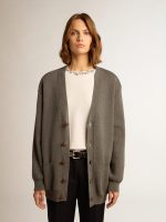 Women's m��lange gray cotton cardigan with logo on the back - Image 5