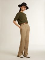Women's short-sleeved sweater in military-green cotton - Image 3