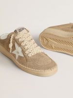 Women's Ball Star Sabot in beige suede with white leather star - Image 3