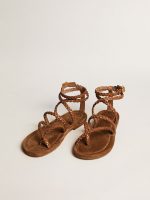 Women's Penelope flat sandals in tobacco leather with suede sole - Image 2