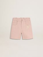Girls' pink cotton shorts with embroidery