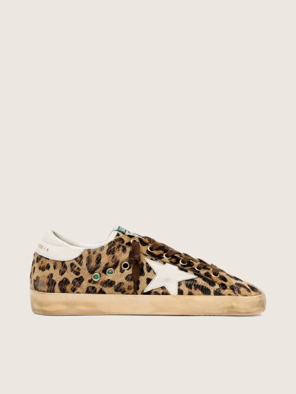 Women's Super-Star in leopard-print pony skin with leather star and heel tab