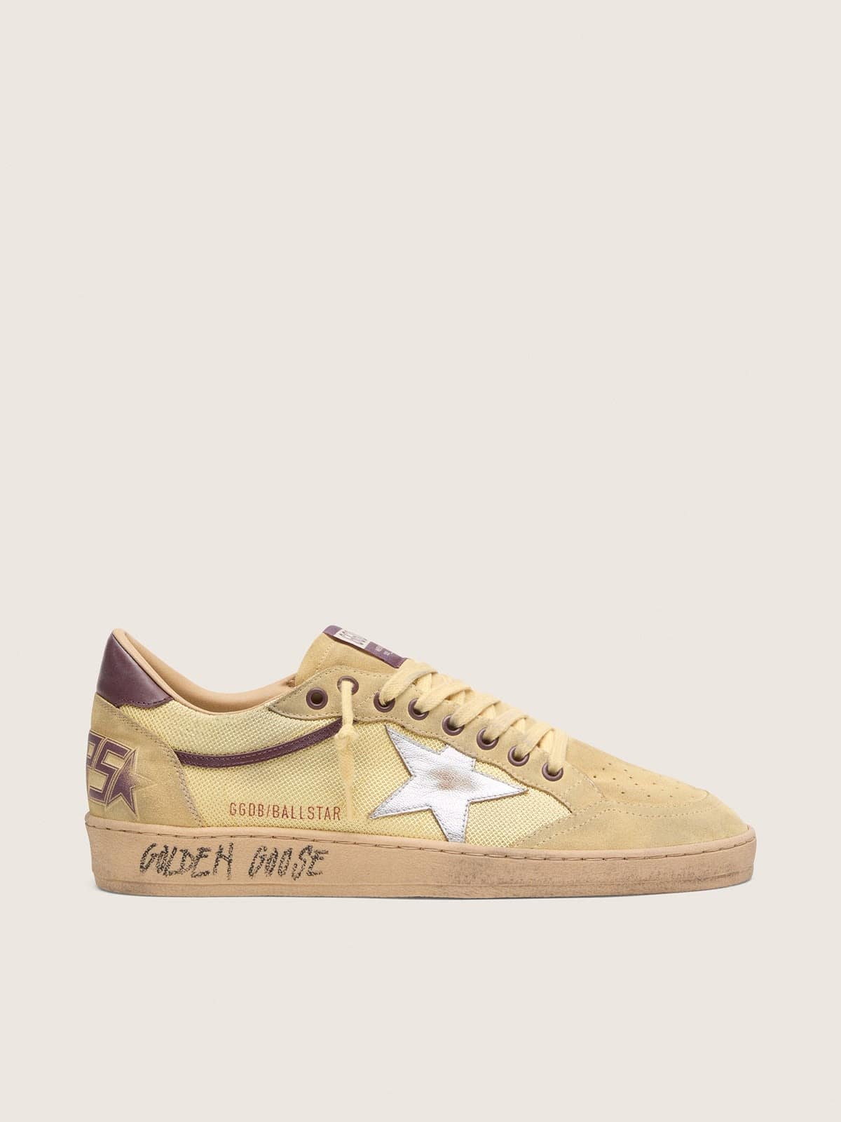 f6a37dac64739312d48f577d327aaebeb36d0f76aeb5f36a3879b19169874710 Men's Ball Star in yellow suede with silver star and yellow mesh inserts - Image 1