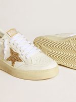 Women's Ball Star in white leather with gold glitter star and black glitter heel tab - Image 3
