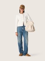 Women's boxy jacket in boucl�� cotton with all-over beads - Image 3