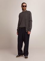 Men's cardigan in m��lange gray cotton with logo on the back - Image 3