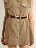 Women's dark brown leather belt with decorated silver buckle - Image 3