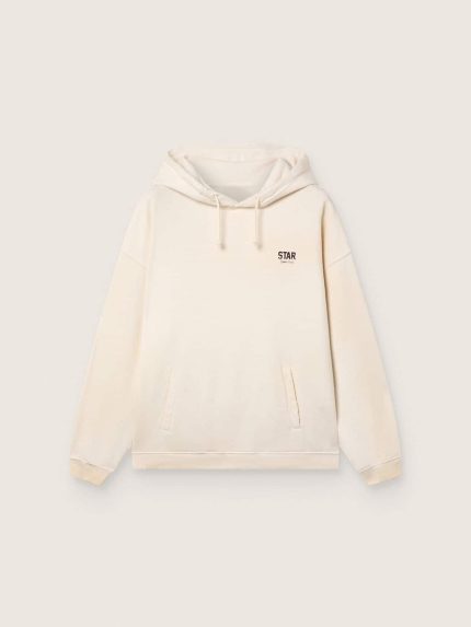 Star unisex hooded sweatshirt in white cotton with logo print