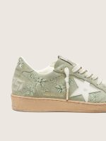 Women's Ball Star in sage-green suede with white leather star and tone-on-tone Swarovski floral embroidery - Image 4