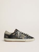 Men's Super-Star in black leather with gray suede star and heel tab