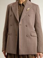 Women's double-breasted blazer in beige chevron wool blend - Image 5