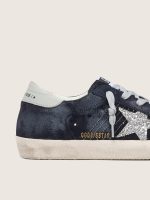 Women's Super-Star in blue suede with silver glitter star and leather heel tab - Image 4