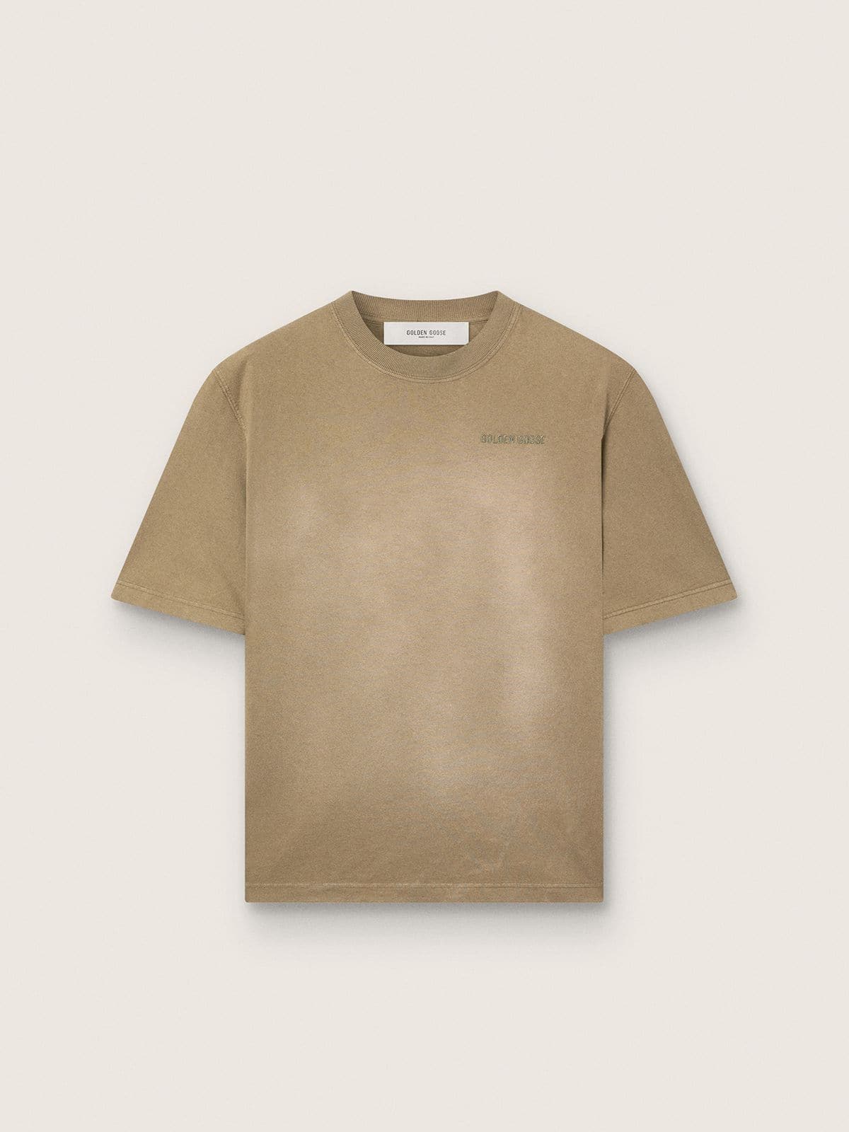 f8ec7a050b525d18639abc199c61f5e6f25c3ad3476e9f929d3b51e75ec76684 Unisex T-shirt in beige cotton jersey with embroidered logo - Image 1