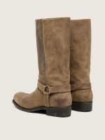 Men's high Biker boots in dark beige waxed suede with strap and a silver-colored buckle - Image 3