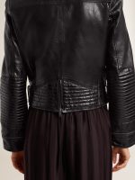 Women's black leather biker jacket with glossy effect - Image 7