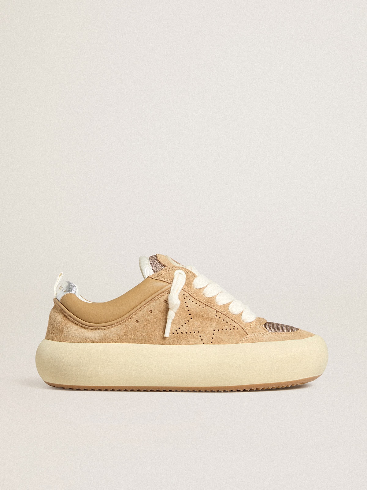 f988ce8c611e8c5be643b5d991a29c22920cede3d07739e2b4b650da4c51fa36 Women's Space-Star Cube in tobacco suede with perforated star - Image 1