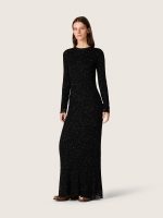 Women's long dress in black mesh with black sequins - Image 3