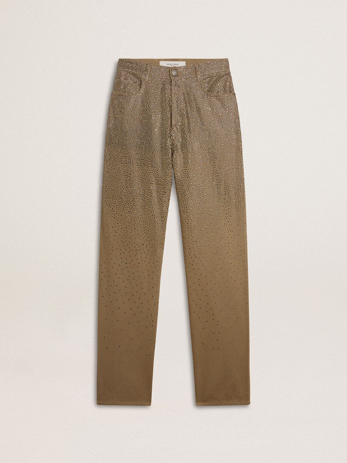 f9e6386c7b6054c3722e41b6df9a3afaf9209202e4bfef2912ae17e273cc32d3 Women's khaki cotton pants with gradient Swarovski effect - Image 1