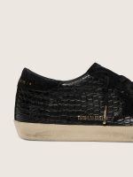 Women's Super-Star LTD in black croc-print leather with black suede star and heel tab - Image 4