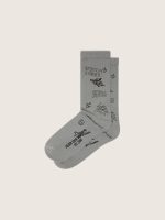 Gray ribbed socks with black scribble print